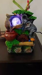 น้ำตกตั้งโต๊ะ ลูกแก้วไฟหลายสี น้ำพุเสริมฮวงจุ้ย มงคล น้ำตกน้ำล้น งานเรซิ่น Rockery flowing water