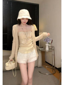 YUEZHONGWEI | French Hollow Ice Silk Sun Protection Knitted Cardigan Women Summer Thin Breathable Small Size Shoulder Pads Top Open Cardigan