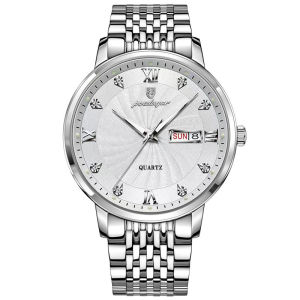 POEDAGAR Exquisite Man Watch Waterproof Luminous Date Week Trendy Mens Wristwatch Stainless Steel Original Quartz Men Watches