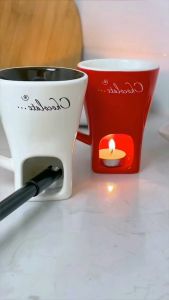 Ceramic chocolate cup fire boiler Swiss ice cream fondue cup Cheese fondue cup delivery fork fondue cup  heating cup