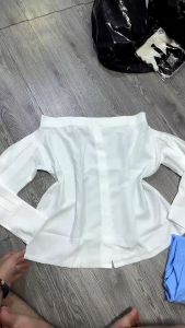 Áo Kiểu Nữ Bẹt Vai Sơ Mi Tay Dài Bồng Bềnh Bay Bổng SM7