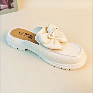 Azgalery SPT-57 Sepatu Sandal Selop Wanita PVC Low Heel Slip On Motif Pita Korea Girl Kasual COD