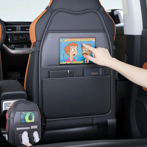 High-end PU Leather Car Seat Kick Proof Pad with Pockets Multi-functional Tablet Holder Auto Seat Back Protection Cover for Kids