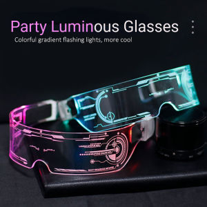 LED Luminous Glasses 4 Lighting Modes Electronic Visor Glasses Light Up Prop Toy Cyberpunk Glasses for Festival KTV Bar Party Performance Children Adult Gifts