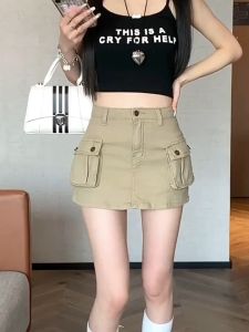 Rok kerja denim seksi A-line pinggang tinggi baru yang populer versi Korea