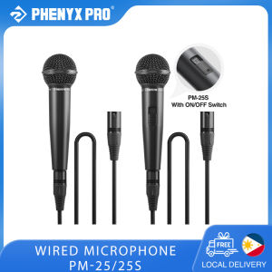 Phenyx Pro PM-25/25S Wired Dynamic Vocal Microphone Professional Handheld Cardioid Mic with XLR Cable Clip Bag for Karaoke Singing Stage Studio