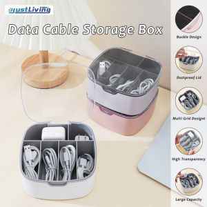 JustLiving 1PC Desktop Cable Organizer Storage Box Data Charging Cable Earphone Transparent Multifunctional Drawer Organizer Plastic Cable Organizer Desktop Data Cable Storage Box
