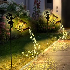 1 PC Solar Watering Can Lights Outdoor Waterfall Garden String Fairy Lights Solar Kettle Projection Light