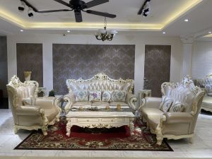 BỘ GHẾ SOFA TÂN CỔ ĐIỂN HOÀNG GIA DÁT VÀNG BỌC DA BÒ CAO CẤP 921B-DV