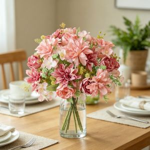 Artificial Flowers Silk Dahlia Peony High Quality Holiday Wedding Bridal Bouquets Home Vase Table DIY Gift Scrapbook Decorations