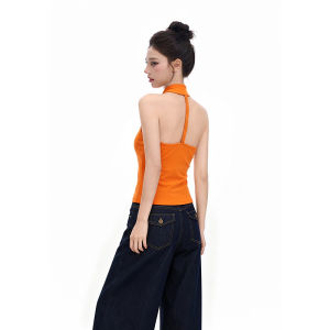 Tangerine Neck-Hanging Backless Bra Padded Sleeveless Top Summer Wear