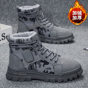 Warm Canvas Boots High Top Mens Winter Camouflage Anti-wear Mountain Climbing Shoes Large Size Cotton Shoes British Style Short Tube