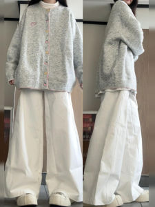 เสื้อคาร์ดิแกนถักสีเทาสไตล์เกาหลีสำหรับผู้หญิง ฤดูใบไม้ร่วง/ฤดูหนาว 2025 เสื้อสเวตเตอร์คาร์ดิแกนหลวมๆ สไตล์หวานๆ ใหม่