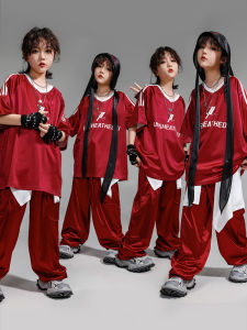Shiny Burgundy Hip-Hop Dance Costume for Boys and Girls