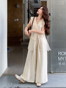 YINLUOYA | Elegant Lady Style Two-Piece Set High Waist Wide Leg Pants V-Neck Top Button Closure Casual Yet Sophisticated Womens Outfit