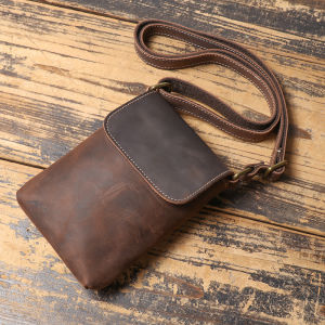 Genuine Leather Retro Sling Crossbody Bags Men Phone Key Organizer Bag Wallet Mens Flip Magnetic Buckle Shoulder Bag