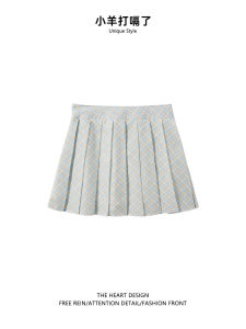 กระโปรงสั้นผู้หญิงเอวสูงลายสก็อตสีเหลืองและสีฟ้าสำหรับฤดูร้อนปี 2025 กระโปรงสั้นทรงเอปิดซิปป้องกันแสงสะท้อน