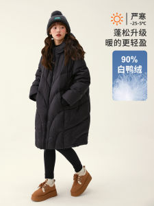 Thickened Winter down Jacket for Middle School Girls Hooded Mid-Length Fashionable Youth Warm Polyester Fiber Long Sleeve Zipper