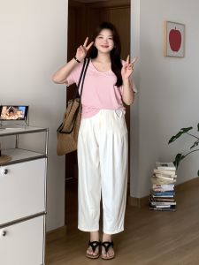 เสื้อยืดแขนสั้นทรงหลวมสำหรับผู้หญิงไซส์ใหญ่ในช่วงฤดูร้อน ทรงเข้ารูป ทรงสลิม เสื้อผ้าทำงานสไตล์ลำลอง