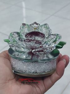 Pajangan Ornament Hiasan Bunga Rose Daun Crystal Daimond Premium Putih Ungu