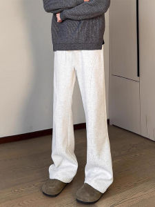 กางเกงขายาวทรงตรงเอวกลางสำหรับฤดูใบไม้ร่วง Cleanfit กางเกงขายาวทรงตรงยาวสำหรับผู้ชาย สีขาว-เทา กางเกงขายาวทรงตรงสำหรับผู้ชาย