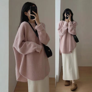 DUOFEIYAN | Relaxed Style Long Sleeve Knit Sweater Blue