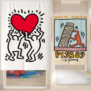 Case Harin Graffiti Door Curtain Abstract Art Stylish Partition Curtain Bedroom Covering Curtain Kitchen Bathroom Half Curtain