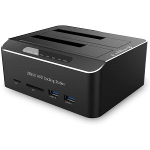 Hard Drive Docking Station USB 3.0 Aluminum Dual Bay Hard Drive Dock For 2.5" 3.5" SATA HDD SSD With SD TF Card Reader Tool-Free
