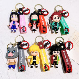 Bandai | Anime Demon Slayer Kimetsu No Yaiba Doll Blade of Ghost Keychain Cute Characters Bag Pendant Car Key Chain Ring Fans Toy Gift