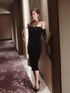 ZY.HT EraVogue Váy nữ Váy đen Váy nhung Váy cưới Váy gợi cảm Váy Hàn Quốc Váy dạ hội 3718