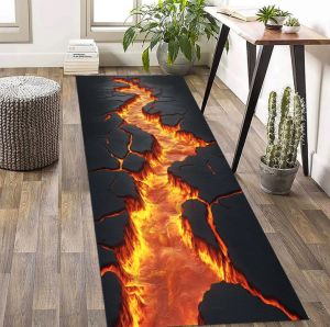 Visual Three-dimensional Fissure Hole Runner Rug Fissure Volcano Hot Magma Pattern Carpet Bedroom Bedside Entrance Long Door Mat