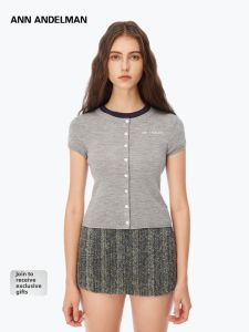 ANN ANDELMAN | Off Shoulder Knit Sweater Gray Short Sleeve Fitting