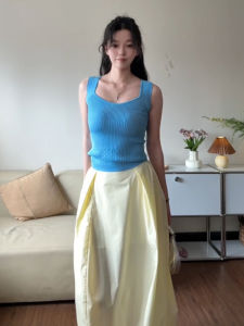 YUEZHONGWEI | Blue Ice Silk Slim Fit Strap Top