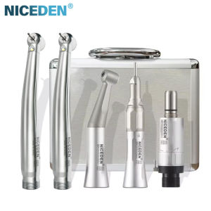 Dentist Student Hand-piece Kit Dental 1:1 Contra Angle Low Speed Direct Drive Hand-piece with 2 Three Water Spray High Speed LED Hand-piece Metal Box