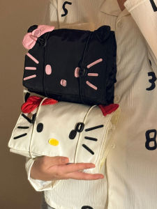 Cute Cartoon Cat Makeup Bag Portable Large Capacity Travel Skincare Storage Foldable Partition Wash Bag Nylon Material Roll-Up Style