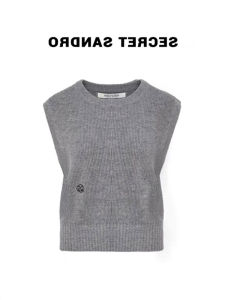Donna Vest Topless Knitted Sweater Womens Store Oajer European Style Spring Layering Sleeveless Shirt round Neck Polyester Fiber