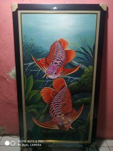 lukisan kanvas ikan arwana red dragon