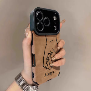 Potdemiel | Handshake Line Luxury Leather Shockproof Phone Case For iPhone 17 16 Pro Max Air 15 14 13 12 11 Max Silicone Soft Cover
