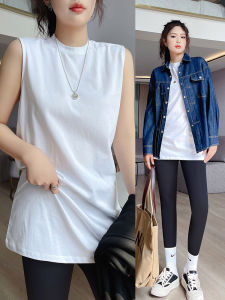 Loose Fit Pure Cotton Vest Womens Inner Wear Mid-Length Sweatshirt Bottoming Layering Top Cover Belly Strap 200 Pounds