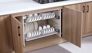 2PCS Pull Out Basket Stainless Dish Rack Pull Out Tray Plate Drawer Cabinet for Kitchen