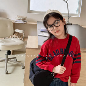 Phong Cách Hàn Quốc Trẻ Em Áo Nỉ Áo Sweatshirt Áo Thun Dài Tay Thêu Chữ Mùa Thu 2024 Áo Thun Trẻ Em Cotton Vải Bông Spandex Em Bé Áo Sơ Mi Cơ Sở