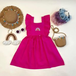 Little Vella Rainbow Embroidered Frilled Edge Dress ( 1-8 Years Old)