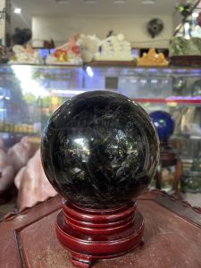 Bi cầu thạch anh đen tự nhiên đường kính 14 cm