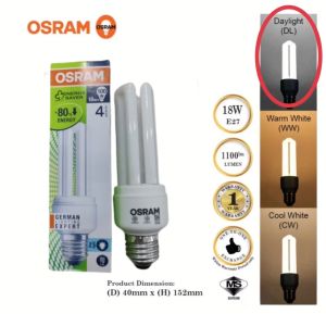 Osram Duluxstar Fluorescent Bulb 3U 18w E27 Light Bulb Daylight Energy Saving Bulb Lampu Rumah HOMS