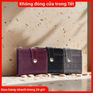 Ví Đựng Danh Thiếp Nữ CH Luxury Thiết Kế Cổ Điển Kiểu Dáng Gấp Gọn Nhẹ Hình Vuông Thời Trang Chi Tiết Nút Bấm.