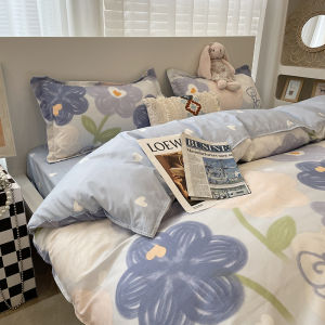 Bed Sheets Ins Style Four-Piece Washed Cotton Bedroom Bed Three-Piece Set Female Student Quilt Cover Single Bedding 4