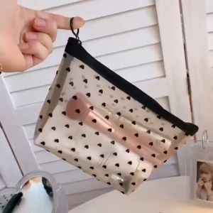 Cosmetic Bag Grenadine Cute Heart Simple Big Capacity Travel Make Up Bag Portable Wash Storage Bag