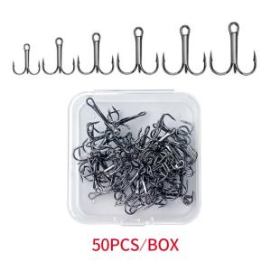 Shawto Professional Treble Hooks 6# 16# 50Pcs High Carbon Steel Super Sharp Barbed for Hard Lures Saltwater Sea Fishing Tackle
