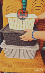 Keranjang Penyimpanan Green Leaf Mosaic Anyaman Harga Satuan Plastik Premium Quality