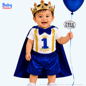 Prince 1st Birthday Outfit Baby Boy Costume with Cape Crown Personalized Name Cake Smash Photoshoot Baby Onesies PH